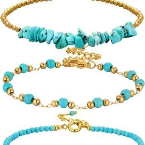 3-Piece Turquoise Beaded Bracelets for Women Adjustable Dainty Boho Jewelry